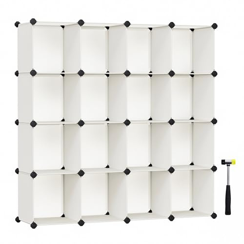SONGMICS Meuble Rangement 16 Cubes, Organisateur Modulable, Étagère en Plastique, Séparateur de Placard, Rangement Chaussures, pour Chambre, Bureau, 31 x 153 x 153 cm, Blanc Crème LPC442M01