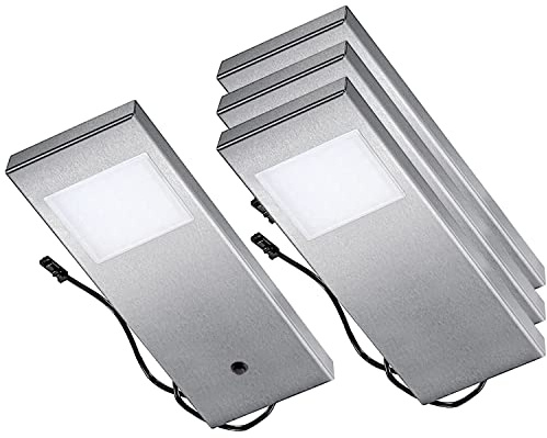 Thebo LED 91 Tadeo 1 in EDELSTAHL - SET 4 inkl. Leuchte mit Hauptschalter/Unterbauleuchten/Oberschrankleuchten