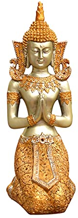 Gartendekorationen für den Außenbereich, handbemalte Gartenskulptur, Kunstharzskulptur, einzigartige thailändische Buddha-Statue, kniend und meditierend, Kunsthandwerk, Dekoration, Feengarten-Ornament