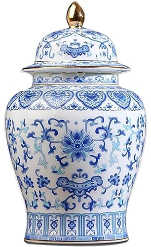 Deko Vase Chinesische Keramik-Ingwerdose, Blumenvasen Mit Deckel, Goldene Emaille-Porzellanvase, Tempelgläser, Tee-Vorratsdose Vase mit Deckel (Color : Blue, Size : 15 * 25cm)