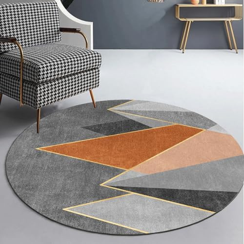 Rugs Living Room Grey Geometric Orange Rug Soft Washable Rug Round Rug Bedroom Bedside Household Carpet Non-Slip Bathroom Rug Circle Rug for Entryway Kids Room Circle Area Rug 100cm