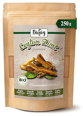 Biojoy Cannelle de Ceylan BIO moulue, vraie poudre du Sri Lanka, 250 g | Idéale à saupoudrer ou pour la pâtisserie, Cinnamomum verum L.