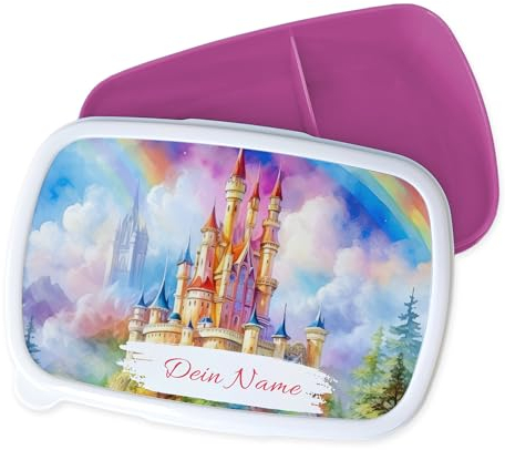 GRAZDesign Fiambrera infantil personalizada con el nombre del candado de arco iris para niñas en rosa y azul, fiambrera para la escuela y la guardería, color rosa