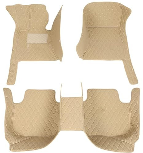 StrOux Auto Fußmatten Leder Für Seat Ibiza 2008-2017, Maßgefertigter Automatten Vordere Hintere Reih Teppiche Schutzmatten rutschfeste wasserdichte Autoteppich Zubehör, I/Beige