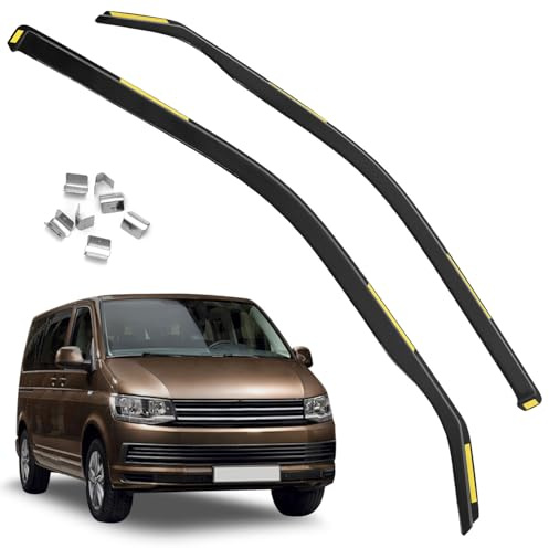 QWORK® 1 Paar Windabweiser für Auto Frontfenster Kompatibel mit VW Transporter T5/T6, Schwarz Acryl in Technischer Qualität, Einfache Installation mit Premium-Rückseitenkleber