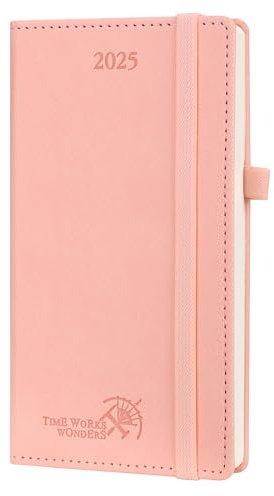 POPRUN Taschenkalender 2025 Klein 16,5 x 9 cm (Jan.2025-Dez.2025) - Kalender 2025 Klein mit PU-Leder - Terminplaner, Planer 1 Woche 2 Seite mit Stiftschlaufe - Rosa