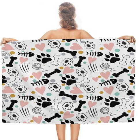 Mikrofaser Strandtuch Aquarell Anime Katzenpfoten Mikrofaser Handtücher Leicht Duschtücher Groß Pool Badetuch, Für Schwimmen, Wandern, Picknick, 80x130cm