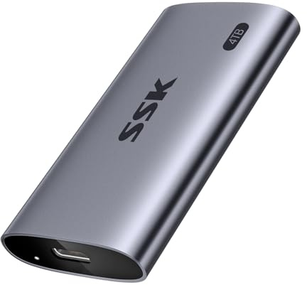 SSK 4TB SSD Fstplatte Extern, bis zu 2000MB/s, Externe SSD USB3.2 Gen.2x2 | Portable Solid State Drive,LED-Anzeige,ProRes 4K,wasser-&staubdicht, für iPhone 15/16/17 Serie,Laptop,PC,Mac,OTG Smartphone