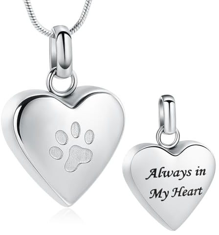 Pet Einäscherung Schmuck für Asche Anhänger Paw Print Pet Heart Urn Halskette Memorial Keepsake Schmuck für Haustier/Hund/Katze Asche