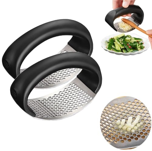 Garlic Press 2024 Presse-ail en acier inoxydable avec bascule améliorée pour hacher l'ail (2, noir)
