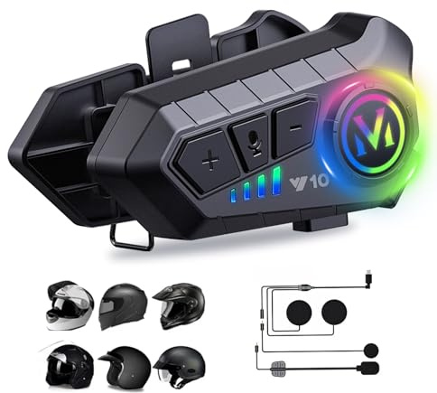Motorradhelm Headset Bluetooth mit Mikrofon Intercom Gegensprechanlage | Helm Kopfhörer Motorrad Kommunikationssystem für 2 Personen Wireless Motorcycle Helmet Headset kabellos Freisprecheinrichtung