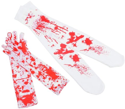 ifundom 1satz Halloween Blutsocken Und Handschuhe Blutige Accessoires Für Cosplay Halloween-Party Gruselige Kostüme Überknie-socken Und Handschuhe Unheimliche Verkleidung Für Jede