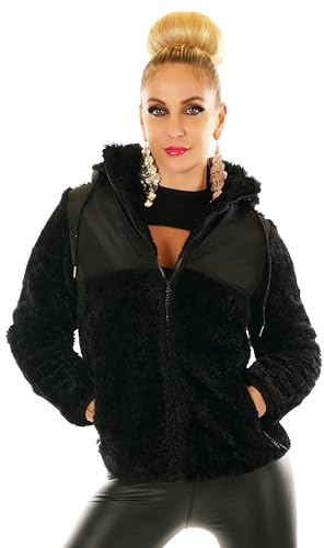 VIN TE Damen Kuschel Teddy Sherpa Jacke mit Kapuze Outdoor Hoodie S-3XL