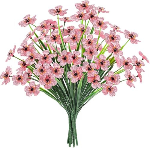 N&T NIETING Künstliche Blumen Balkon Kunstblumen wie Echt 6 Bündel Balkonpflanzen Blumenstrauß, UV-beständig Wetterfest Blumen Dekor für Home Garten Balkonkasten Innen Außenbereich Outdoor(Rosa)