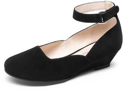 DREAM PAIRS - Zapatos de vestir para niñas con tacón bajo con correa al tobillo, para boda, fiesta de flores para niños pequeños y grandes, Negro -, 16.0 cm