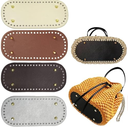 Zwenjuan Taschenboden,4 Stück PU Leder Tasche Bottom Shaper,Taschenboden zum Häkeln,22x10cm,Tasche Bodenformer Kunstleder Boden Beutel Bottom Shaper Pad,für Strickbeutel Handgefertigte DIY Tasche
