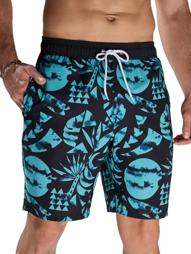 Arcweg Shorts de Baño Largos para Hombre - Secado Rápido, Múltiples Bolsillos, Ideales para Playa, Natación y Surf (Geometría entintada) XXL