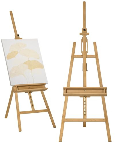Vinsetto Chevalet de peinture, chevalet d'artiste pliant en bois de hêtre, avec angle et hauteur réglables, 65 x 110 x 180-235 cm, bois naturel