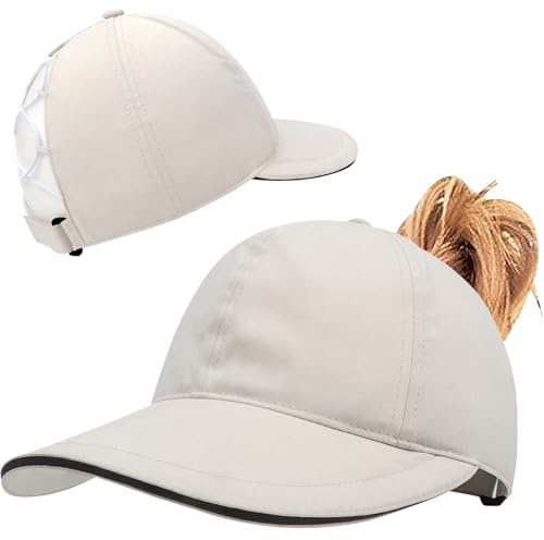 Enwokran Women's Criss Cross Ponytail Cap Baseball Cap High Messy Bun Ponycap Quick Drying Hat with Ponytail Hole UV Protection Summer Sun Hat Outdoor Sports Cap (Beige)