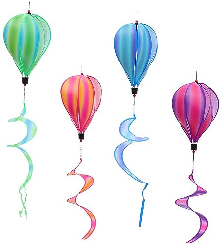 Sosoport Lot De 4 Montgolfières Girouettes en Tissu Multicolores pour Décoration De Jardin Extérieur, 20 Cm, Légères Et Portables, pour Cour Et Fête