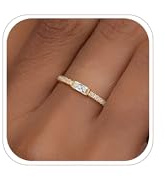 RLMOON Gold Birthstone Rings for Women Non Tarnish 14K Gold Plated Stackable Ring Dainty CZ Gemstone Eternity Band Size 7