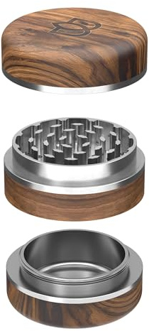 Bloomint Walnussholz Grinder Edelstahl 63 mm, 3‑teilig – Handgefertigt, Edelstahl Grinder für Kräuter, Gewürze und Herb