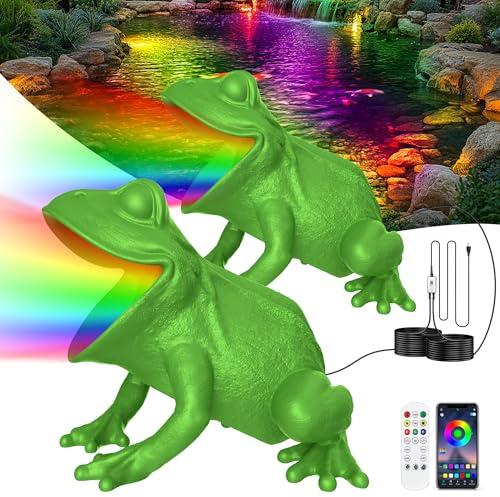 OSREE RGB Pond Light with APP, 6W Frog Fountain Lights with 12V Transformer, IP68 Waterproof Underwater Pond Lights with Long Cables for Ponds Waterfall Fountain Gardens Water Feature, 2 SpotLights