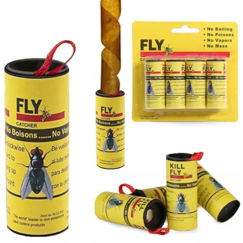 Fliegenfalle Fliegenfänger Leimfalle Insektenfalle Klebefalle Rollen, Premium Ungiftiger Fliegenvernichter gegen Fruchtfliegen, Fliegen, Mücken und Motten Klebestreifen für Innen & Außen (8)