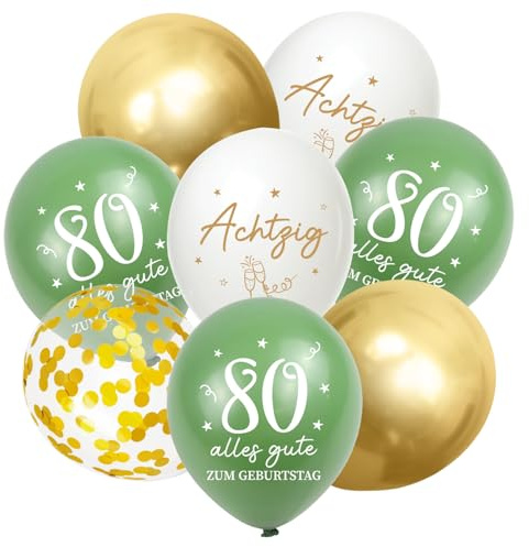 Luftballons 80 Jahre Geburtstag, 30 Stück Deko 80. Geburtstags Mann Frauen, 80. Alles Gute zum Geburtstag Ballons, 80. Salbeigrüne Gold Geburtstagsdeko, 80th Birthday Konfetti Ballon Party Deko