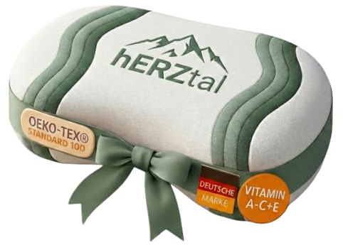 hERZtal Anti Aging Memory-Schaum Schlafkissen, Ergonomisch mit Vitamin A-C-E, Hautpflegend für Faltenreduzierung, Oeko-TEX® Standard 100