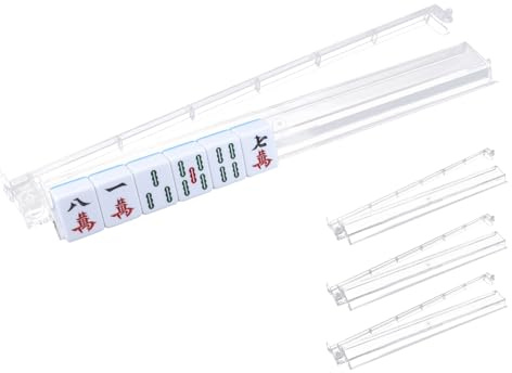 Diegimr D4pcs Mahjong Racks with Pushers, Transparent Acrylic Mahjong All-in-One Tile Rack & Pusher Tile Organizer Mah Jong Holder for Dominoes Party Board Game Accessories