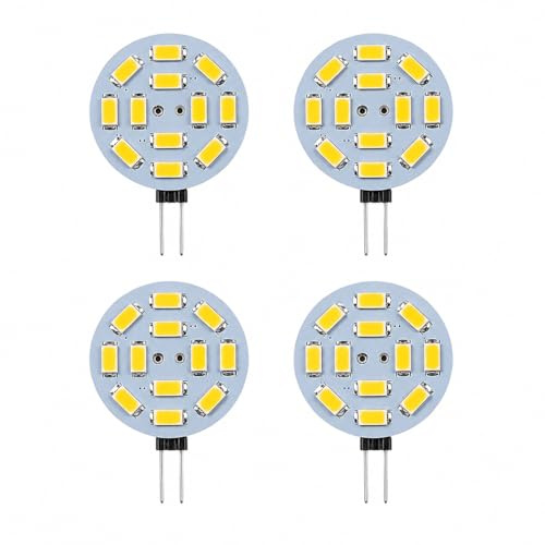 Hawpasy 4PCS G4 LED Bulbs 2W Equivalent to 20W Halogen, G4/GU4 Bi-Pin Base AC/DC 12V, 3000K LED Bulbs Warm White 120° Beam, Energy Saving Cooker Hood Bulbs LED, Lava Lamp Bulb, Non-Dimmable