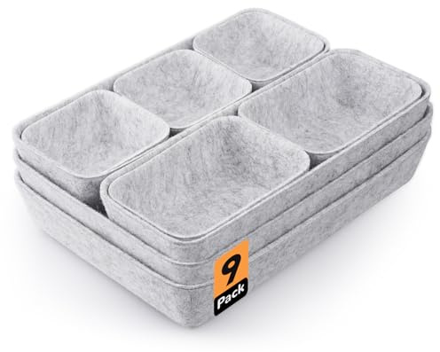 Voniobuy Schubladen Organizer, 9 Stücke Filz Schubladenbox | Ordnungssystem für Schminktisch/ Schreibtisch/ Büro, Aufbewahrungsboxen Set in 4 Größen