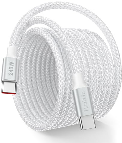 Huukein 240W Cable USB C Carga Rapida 1.5M, PD 3.1 5A Cable Tipo C Trenzado Nylon para iPhone 17 Pro Max Air/16/15 Plus Pro Max, MacBook iPad Air Pro, Galaxy S25 S24 Ultra, Blanco