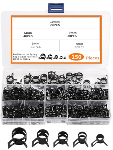 150 Pièces Colliers De Serrage À Ressort, Zinc Noir, 6/7/8/9/10 Mm, Pour Tuyaux Carburant/Eau/Air/Vide En Silicone, Bricolage Auto & Maison