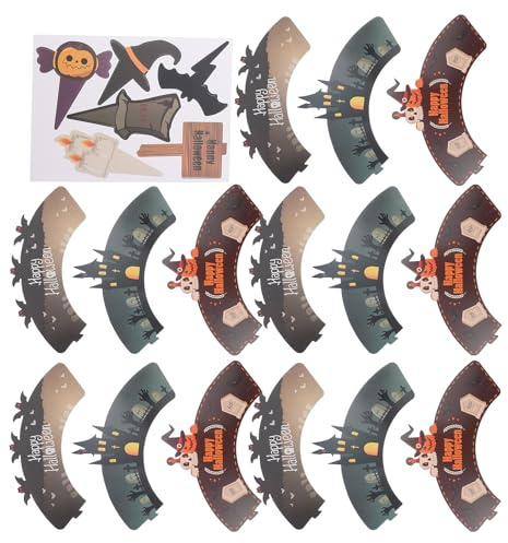ULDIGI 2 Ensembles Décorations Halloween Cupcake avec Caissettes et Picks Araignée Citrouille Fantôme Squelette Accessoires Festifs pour Gâteaux et Fêtes Thématiques