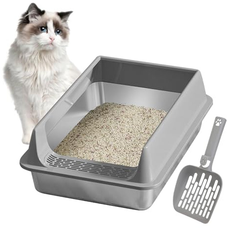 Lettiera per gatti, in acciaio inox, resistente agli spruzzi d'acqua con paletta, protezione dalle perdite di urina, per gatti piccoli e medi, casa, giardino, balcone, terrazzo