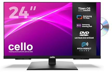 Cello C2426TZF TV/24 tum Smart LED DVD med Samsung Tizen OS, Gaming Hub, Pitch Perfect-högtalare, Bluetooth, perfekt för kök och sovrum, trippel tuner