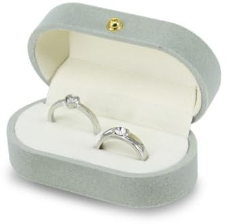 WisePoint 2-slot Ringschachtel, Samt Ringschachtel Hochzeit Oval Ringbox für Verlobung und Hochzeit, Luxuriöse Schmuck Geschenkbox für Ringe, Stud Ohrringe, Broschen (grau)