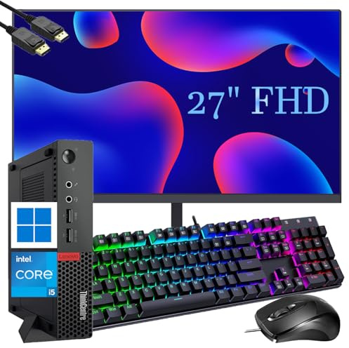 Lenovo ThinkCentre M910q Tiny Desktop with 27-inch FHD Monitor, Core i5-6500T, 8GB RAM, 256GB SSD, Wi-Fi, Mouse & Keyboard, ThinkCentre Windows 11 Home Computer (Refurbished)