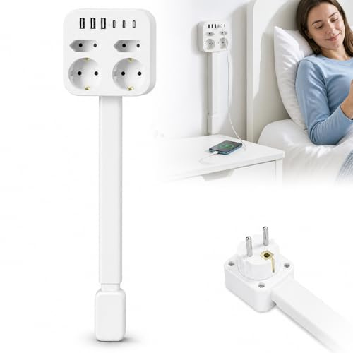 Erweiterbare Steckdosenleiste Ausziehbar 45–65 cm, Steckdosenleiste mit USB, 3 USB & 3 Typ-C Mehrfachsteckdose, 4 AC Steckdosen, Steckdosenverlängerung Wandmontage für Sofa, Bett, Schreibtisch