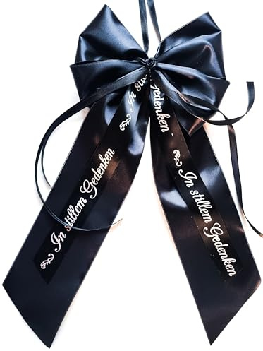 CaPiSo Handarbeit 20x40cm Große Satin-Doppelschleife ohne Basteln Schleife Trauer Beerdigung Trauerschleife Grabschleife Kranzschleife Schrift In stillem Gedenken (Gedenken Schwarz Schrift)