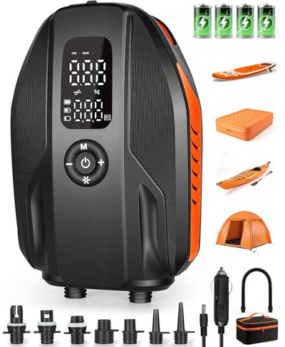 Paddle Board Electric Pump, 18000mAh Rechargeable 20PSI High Pressure SUP Pump, Intelligent Dual Stage Inflation & Deflation, Auto-Off for Stand Up Paddle Boards, Surfing Kite, Tent, Boat