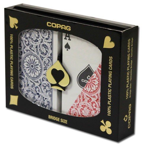 Copag 1546 100% Plastic Bridge Playing Cards, Regular Index Red & Blue Backs Twin Pack