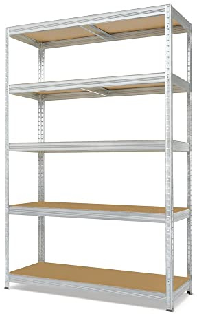 Steinbock Schwerlastregal Typ M | HxBxT 180 x 120 x 45 cm | verzinkt | 1.000 kg Tragkraft | Steckregal mit 5 Böden á 200 kg Fachlast | Fachbodenregal | Metallregal | Made in EU