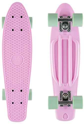 BIKESTAR Vintage Retro Cruiser Skateboard 60mm für Kinder und Erwachsene auch Anfänger ab ca. 6-8 Jahre | Pink & Mint