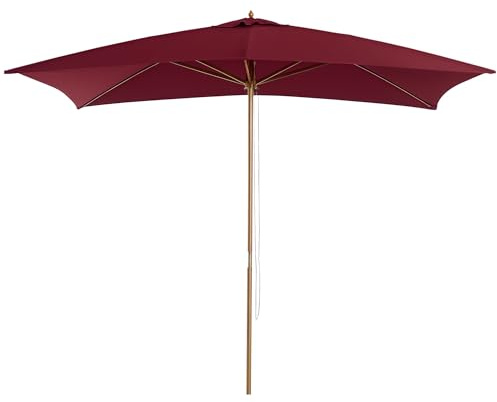 Outsunny Parasol Droit parasol de jardin rectangulaire double toit Bois Polyester Haute densité 3 x 2 m Rouge Bordeaux