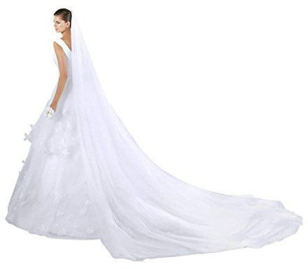 Ylucky Elagant Charming Lady Bridal 2-Tier Long Floor Veil cathedral with Comb, Long Prom Gown Bridal Wedding Veil, Wedding Accessory White