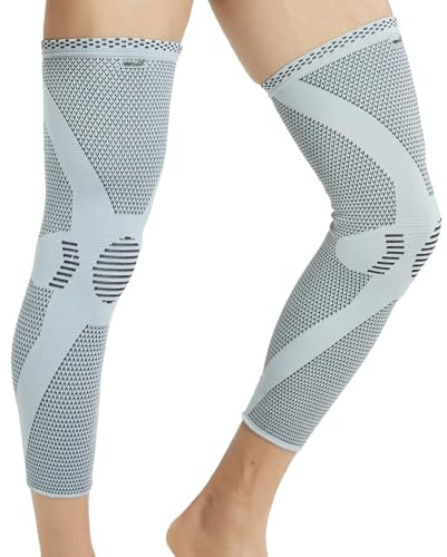 NEOtech Care Bein- und Kniebandage - Bambusfaser-Strickgewebe - elastisch & atmungsaktiv - mittlere Kompression (Grau, 1 Paar, Größe XL)