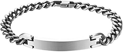 JewelryWe Schmuck Pärchen Armband mit Gravur, Personalisierbares Partnerarmband Freundschaftsarmband Edelstahl Panzerkette Paar Armbänder für Herren Damen, Sllber Gold Schwarz Rosegold